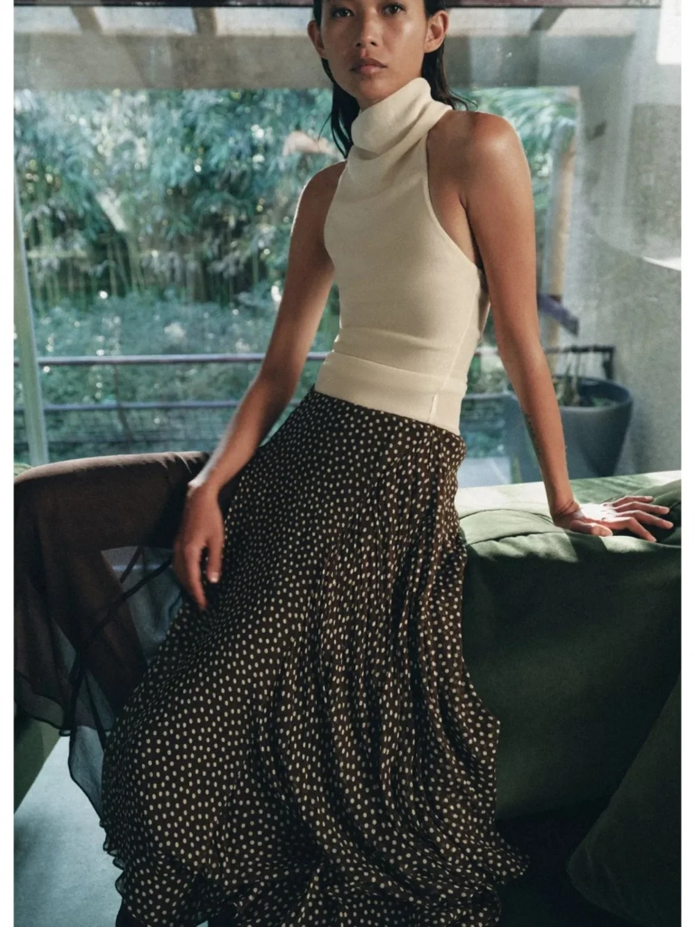 NWT ZARA ZW COLLECTION asymmetric polka dot skirt